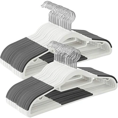 Abbildung von SONGMICS Kleiderbügel 50er Set, Bügel aus Kunststoff, rutschfest, platzsparend, Dicke 0,5 cm, 42 cm lang, um 360 drehbarer Haken in Silber, weiß dunkelgrau CRP020W02