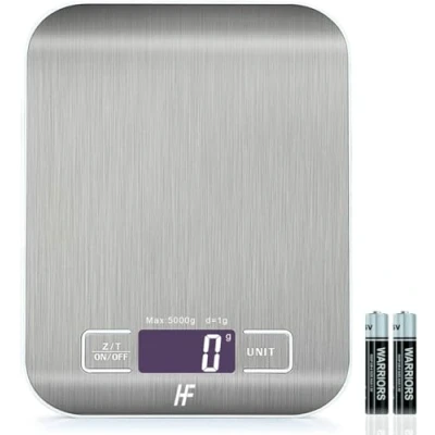 Abbildung von HomeFashion Küchenwaage Edelstahl, Hochpräzise 5kg 1g Digitalwaage mit LCD Display, Tara Funktion, 6 Maßeinheiten, Batterien inklusive