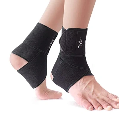 Abbildung von Teylam Sprunggelenkbandage, Einstellbares bandage fußgelenk, Flexible Knöchelbandage, Ultra Dünn Fußbandage, Laufen Fussball, Rechte und Linke Fußgelenk (Schwarz 2 Stück)
