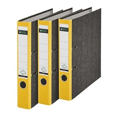 Abbildung von Leitz Qualitäts Ordner, 3er Pack, Wolkenmarmor Papier, A4, 5,2 cm Rückenbreite, Gelb, 310315015
