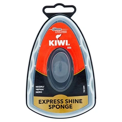 Abbildung von Kiwi, selbstpolierender Schwamm zur Schuhreinigung, schwarz.
