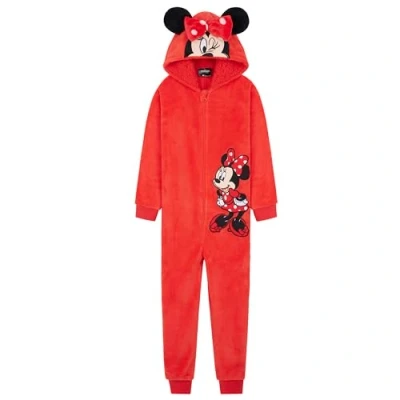 Abbildung von Disney Stitch Onesie Mädchen, Kuschelige Warm Einteiler Schlafanzug Kinder, Baby Yoda Geschenke für Mädchen Weihnachten (Rot Minnie, 2 3 Jahre)