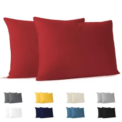 Abbildung von Kissenbezug 50 x 70 cm (Set mit 2) 100% Jersey Baumwolle 150 g/qm Kissenbezüge Rot Für Kissen Kissenhülle Resistent und Hypoallergen Dreamzie