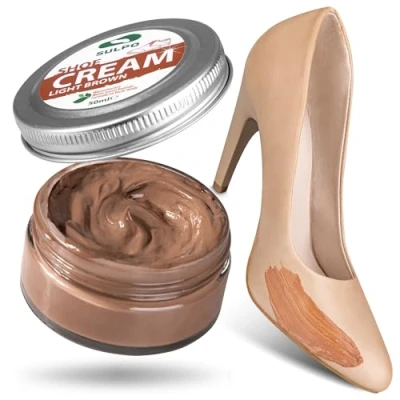 Abbildung von SULPO Schuhcreme Schwarz Shoe Cream Schuhputzcreme Ledercreme Lederbalsam Glattleder Wasserbassiert Farbe auffrischen Lederpflege Echt und Kunstleder 50ml (Hellbraun)