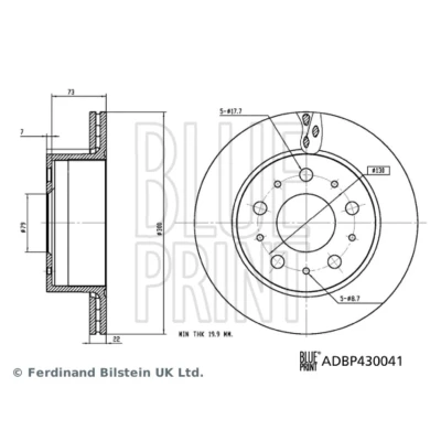 Abbildung von BLUE PRINT ADBP430041 Bremsscheibe Hinterachse 300 22 5 130 innenbelüftet beschichtet FIAT: Ducato III Van, Platform / Chassis