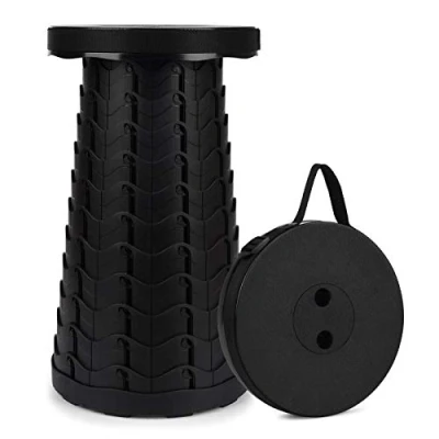 Abbildung von FIEMACH Tragbarer Klapphocker, Zweiten Generation Mini Teleskophocker Leichte Campinghocker für Outdoor Camping Angeln BBQ Drinnen Küche, Belastung 397 lb (Schwarz)