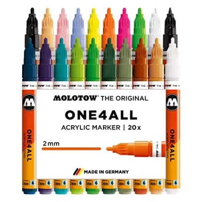 Abbildung von Molotow One4All 127HS Acryl Marker Main Kit 2 (2,0 mm Strichstärke, hochdeckend und permanent, UV beständig, für fast alle Untergründe) 20 Stück sortiert, beige