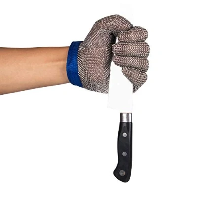 Abbildung von ThreeH Stahlgitterhandschuhe 304L Sicherheits Schneidhandschuhe für Küche, Austernscheren, Fleisch schneiden und Holzschnitzen GL08 L (1 Stück) Empfohlen, eine Nummer kleiner zu kaufen