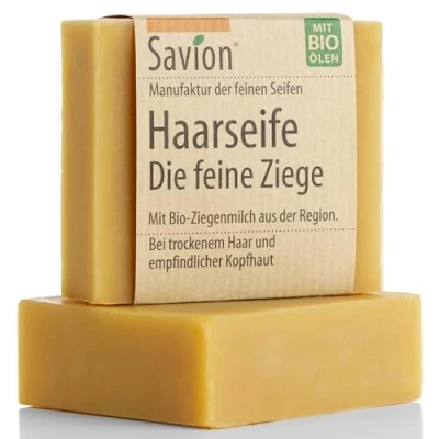 Abbildung von Savion Naturseife Ziegenmilch für Haare &amp; Körper Bio Vegan normales und trockenes Haar Palmölfrei Plastikfrei, 85g
