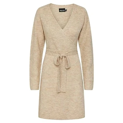 Abbildung von Pieces Ellen WRAP NOOS BC Strickkleid, Damen, Größe: Small, White pepper
