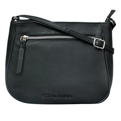 Abbildung von STILORD &#039;Samira&#039; Handtasche Leder Frauen zum Umhängen Vintage Umhängetasche für Damen Tasche Abendtasche Elegante Echtleder Tasche, Farbe:schwarz