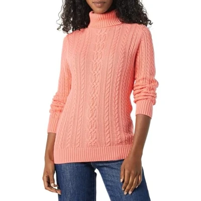 Abbildung von Amazon Essentials Damen Leichter Rollkragenpullover Mit Zopfmuster (Erhältlich In Übergröße), Korallenrosa, S
