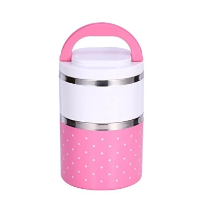 Abbildung von Tbest Thermo Lunchbox 2 Etagen Thermos, Contenedor De Comida Niños Lunchbox,1/2/3 Schichten,Tragbar,Isoliert,Edelstahl,Lebensmittelbehälter,Wasserdicht,Stapelbar,Mit Griff