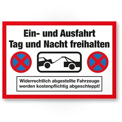 Abbildung von Komma Security Ein und Ausfahrt Tag Nacht Freihalten Schild 30 x 20 cm Warnhinweis abschleppen Hinweisschild Einfahrt auch gegenüber Parken verboten Parkverbot Halteverbot