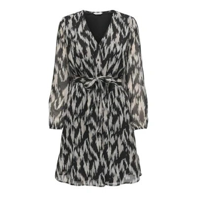 Abbildung von ONLY Mini Blusen Kleid Langarm Mesh Tunika Print Dress Oberschenkellang mit Geknöpftem V Neck ONLCERA, Farben:Grau, Größe:XS