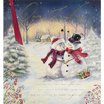 Abbildung von Clintons: Weihnachtskarte mit Aufschrift &quot;One I Love&quot;, Motiv: Schneepärchen