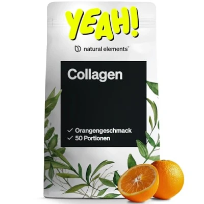 Abbildung von Collagen Pulver 500 g Kollagen Hydrolysat Peptide Typ 1 und 3 frischer Orangengeschmack, perfekte Löslichkeit, natürlich, laborgeprüft in Deutschland produziert
