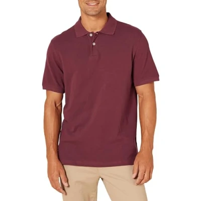 Abbildung von Amazon Essentials Herren Piqué Poloshirt aus Baumwolle, Schmale Passform, Burgunderrot, XL