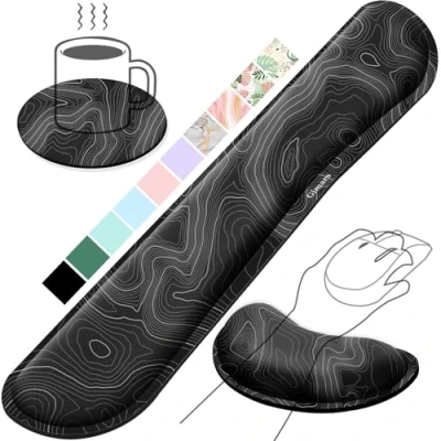 Abbildung von Gimars Handballenauflage Tastatur, Ergonomisches Tastatur mauspad mit gelkissen Memory Foam Handauflage, Handgelenkauflage für Tippen Schmerzlinderung, Komfort Büro, Gaming, Karte