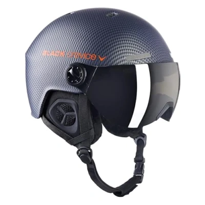 Abbildung von BLACK CREVICE Skihelm Gstaad I mit Visier im Pilotenstyle Herren &amp; Damen aus Polycarbonat (Carbon Navy/Orange, 58 61 cm)