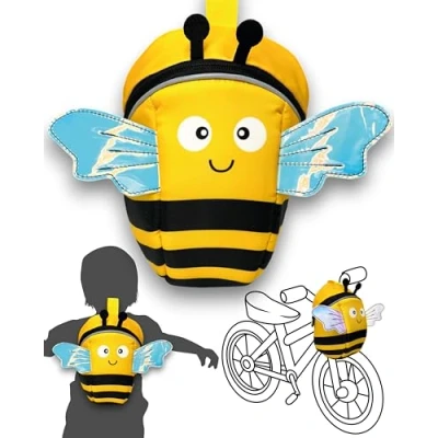 Abbildung von HECKBO 2 in 1 Kinder Rucksack &amp; Lenkertasche Biene Laufrad, Fahrrad Lenker Tasche, Fahrradkorb Fahrradtasche Laufradtasche Lenkerkorb Dreirad Scooter Roller Tasche Zubehör Kinderfahrrad