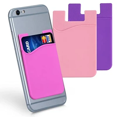 Abbildung von kwmobile 3X Kartenhalter Hülle für Smartphone selbstklebend Aufklebbare Silikon Kreditkarten Tasche Rosa Pink Violett Maße 8,5x5,5cm