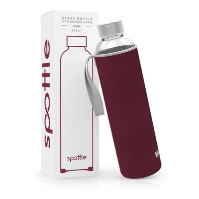 Abbildung von spottle Trinkflasche aus Glas 1l Glasflasche 500ml 750ml 1 liter mit Neoprenhülle Schutzhülle Glastrinkflasche Schraubverschluss (Berry, 750 ml)