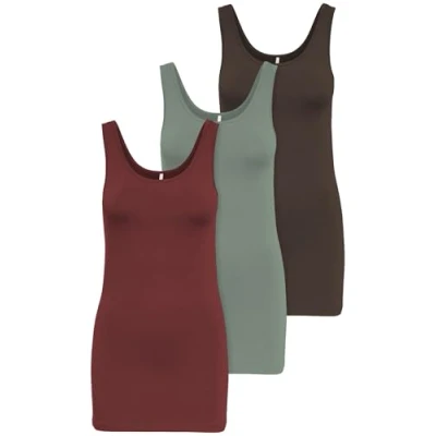 Abbildung von ONLY 3er Pack Damen Basic Tops Tank Top dunkel blau lang 15201465 Farb Mix 8 XS