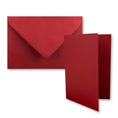 Abbildung von 50x DIN B6 Faltkarten Set mit Umschlägen in Rosenrot (Rot) 120 x 170 mm ideal für Einladungskarten, Hochzeit, Taufe, Kommunion, Konfirmation Marke: FarbenFroh