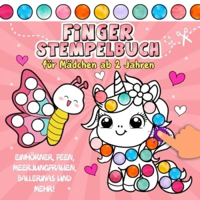 Abbildung von Fingerstempelbuch für Mädchen ab 2 Jahren: Einhörner, Feen, Meerjungfrauen, Ballerinas und andere süße Motive Fingerstempeln, Malen Basteln kleine Prinzessinnen!