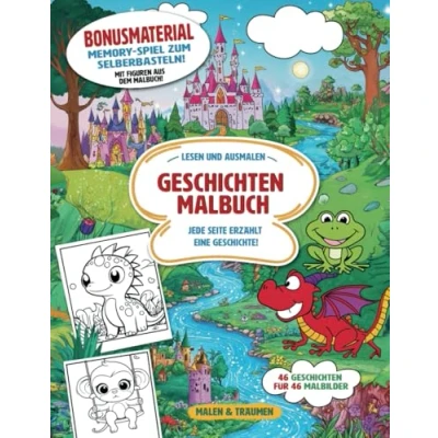 Abbildung von Abenteuer Malbuch für Kinder: 46 Geschichten zum Ausmalen &amp; Bonus Memory Spiel!