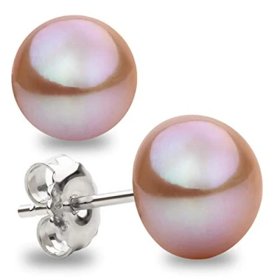 Abbildung von Damen Perlenohrringe Rosa Süßwasser Zuchtperlen Knopfform Lavendel Farbe SECRET &amp; YOU Perlen Ohrstecker Sterling Silber 925 Erhältlich in 4 Größen von 8 11 mm