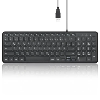 Abbildung von Perixx PERIBOARD 213 DE Kabelgebundene Kompakte USB Tastatur mit leisen Scherenstrukturtasten für Computer, Ziffernblock, Laptop und Tablet, Schwarz, QWERTZ
