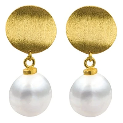 Abbildung von Perlen Ohrringe Damen Süßwasser Zuchtperlen Weiß Ohrhänger SECRET &amp; YOU 10 mm Barockperlen 925er Sterlingsilber Vergolet