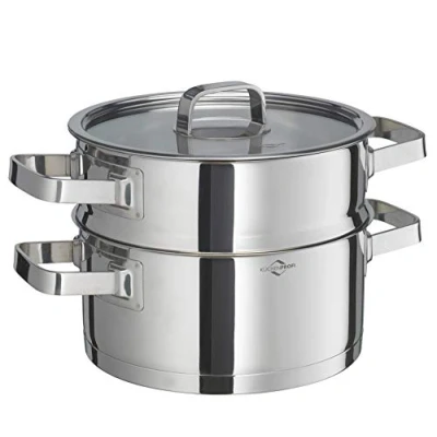 Abbildung von Küchenprofi COOK Kochtopf mit Dämpfeinsatz SAN REMO 20 cm Für alle Herdarten Induktion 18/8 Edelstahl Mehrschichtboden Glasdeckel