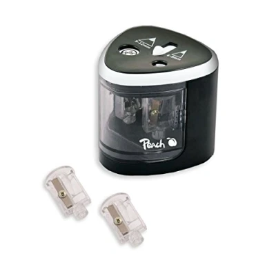 Abbildung von Peach PO102 elektrischer universal Anspitzer inkl. Ersatzteile für alle Bleistifte, Buntstifte, Eyeliner und Wachsmalstifte Doppelspitzer Stifte von 6 8 mm 9 12
