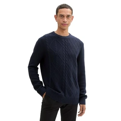 Abbildung von TOM Tailor Zopfmuster Strickpullover, Herren, Größe: Large, Sky captain blue