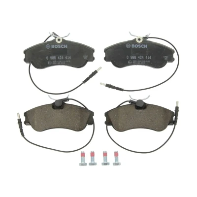 Abbildung von BOSCH 0 986 424 414 Bremsbelagsatz Low Metallic mit integriertem Verschleißsensor Anti Quietsch Blech, Schrauben Zubehör