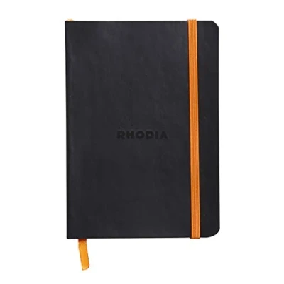 Abbildung von Rhodia 117352C Rhodiarama Notizheft (mit weichem Umschlag, dot grid, 72 Blatt, 90 g elfenbeinfarbenes Papier, DIN A6, 10,5 x 14,8 cm, Lesezeichen, Innentasche) 1 Stück schwarz