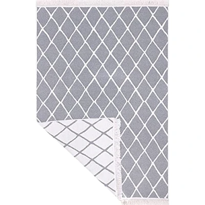 Abbildung von Fashion4Home Teppich Kurzflor Boho Kelim Teppich, Wohnzimmerteppich, Schlafzimmer und Küchenteppich, Läufer, Flur Kinderzimmerteppich Stripe Hellgrau Weiß, Grüße: 160x230 cm