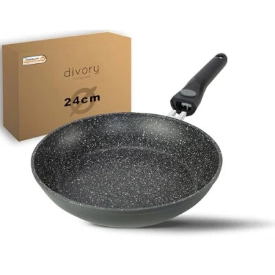 Abbildung von DIVORY mittlere Pfanne 24cm I Abnehmbarer Griff, Induktion, beschichtet, Aluminium Bratpfanne Induktionspfanne (Abnehmbarer 24cm)