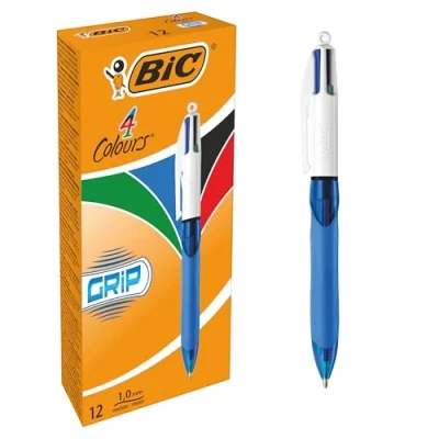 Abbildung von BIC 4 Farben Kugelschreiber Set Colours Grip, mit gummierter Griff Fläche, 12er Pack, Ideal für das Büro, Home Office oder die Schule