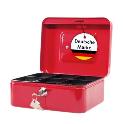 Abbildung von MAUL Geldkassette aus Stahl 20x17x9cm abschließbar Münzgeld Einsatz herausnehmbar Kasse mit 2 Schlüsseln Ideal als Spardose, Geldtasche, Tresor, klein Rot