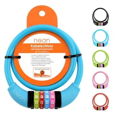 Abbildung von nean Fahrradschloss Zahlen für Kinder,10x650 mm, Kabel Schloss Code Kombination, Kinderschloss Fahrrad, Kinderfahrradschloss, Zahlenschloss, blau