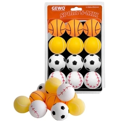 Abbildung von GEWO Sports Mix Tischtennisbälle Plastik Tischtennis Bälle 40+ im Sport Design 12 Bunte, hochwertige Ping Pong Verschiedene Designs, mm Durchmesser