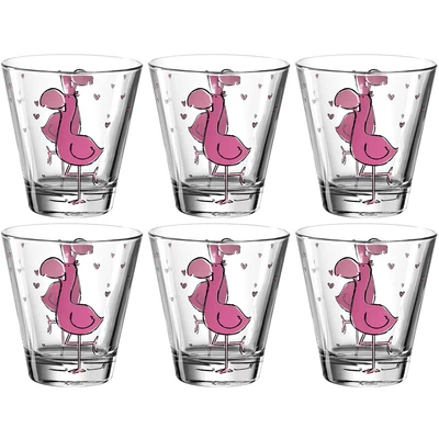 Abbildung von LEONARDO HOME 017904 Bambini Trinkglas 6 er Set, mit Flamingo Motiv, Kinder Becher, bunt, spülmaschinengeeignet, Glas