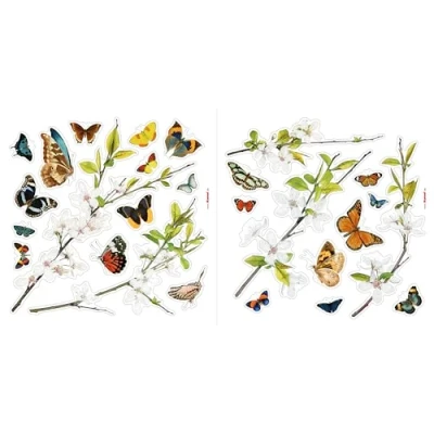 Abbildung von Komar Fenstersticker CHEERFUL Größe 31 x cm, 2 Bogen Fensterdeko, Fensterfolie, Schmetterling, Butterfly, Blume, Zweige 16006