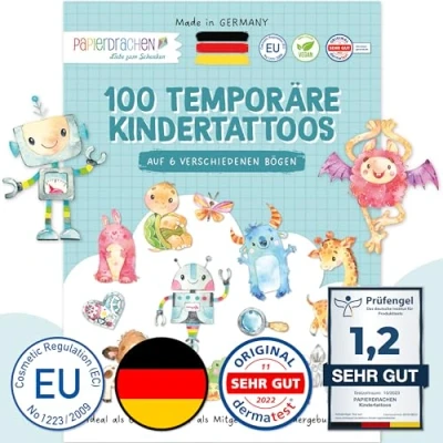 Abbildung von Papierdrachen 100 besonders hautfreundliche Kindertattoos Tattoos Roboter und Monster für Kinder Jungen Mädchen geprüft &amp; made in Germany Set 30