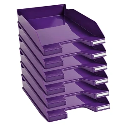 Abbildung von Exacompta 113220D 6er Pack Premium Briefablage Combo Midi DIN A4. Ideale Briefkörbe für Ihre Organisation. Robuste und stapelbare Ablagekörbe violett glossy