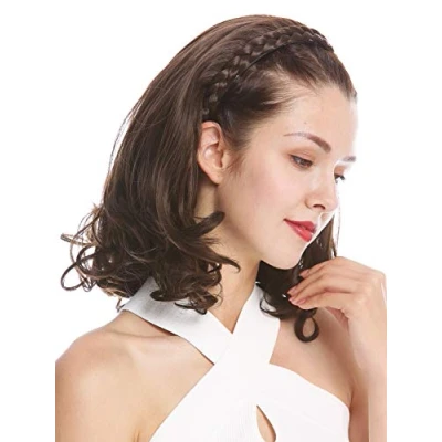 Abbildung von WIG ME UP TYW60876H 6 Halbperücke Haarteil edel geflochtener Haarreif schulterlang 45 cm gelockte Spitzen Braun